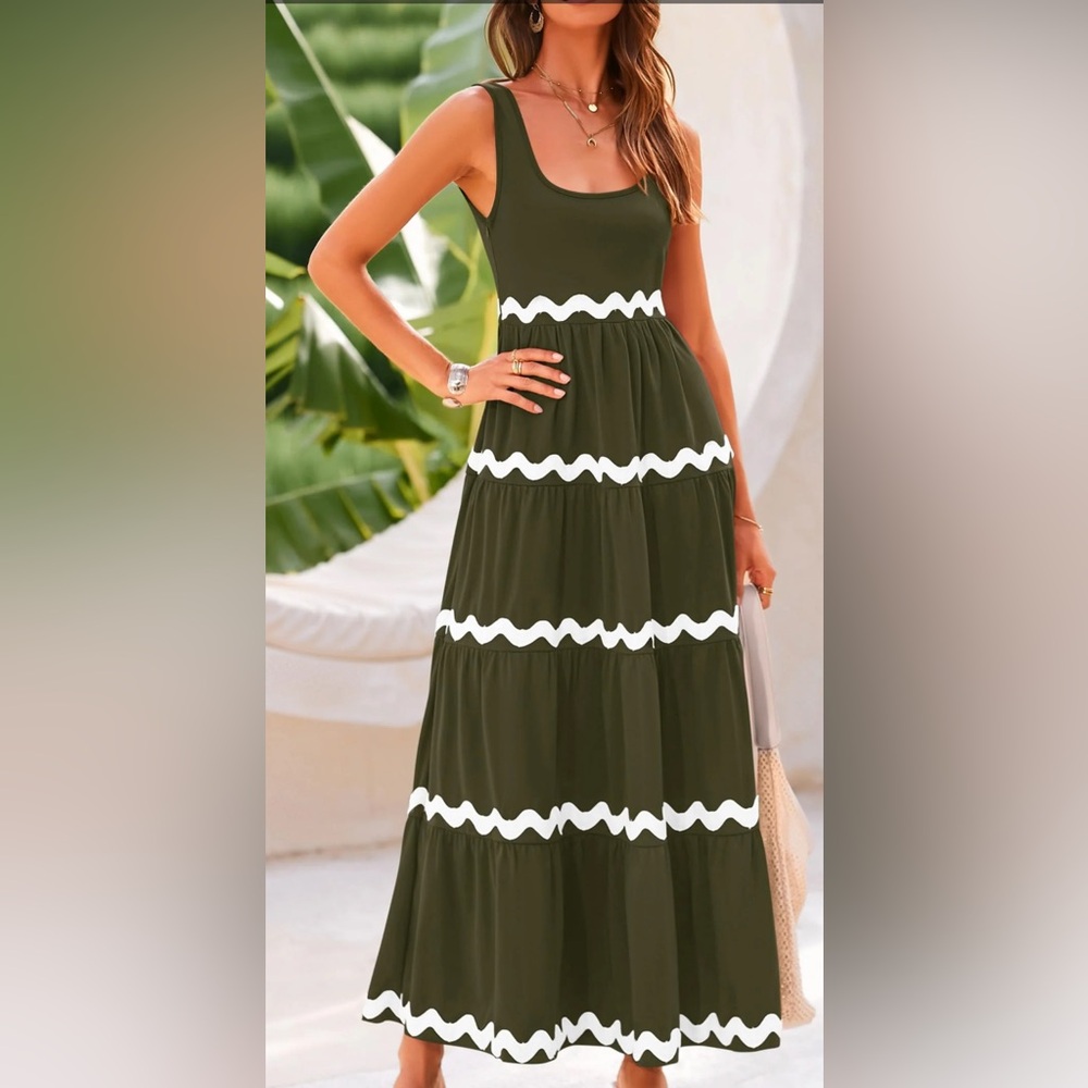 Prettygardan 2024 Scoop Neck Tiered Flowy Beach Vacation Party Long Maxi Dress